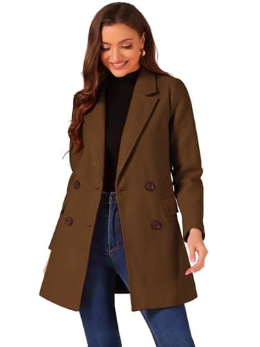 Allegra K Women's Belted Mid-Length Double Breasted Winter Coat — Deep Brown