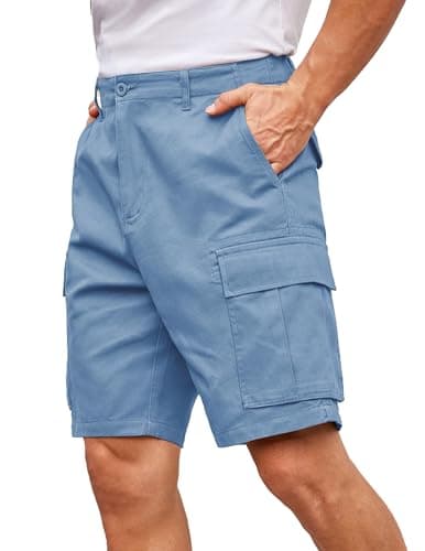 COOFANDY Men's Relaxed Fit Cotton Casual Shorts with Multi Pockets — Light Blue