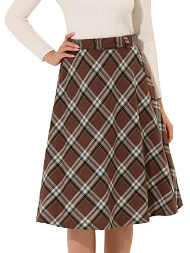 Allegra K Women's Vintage Tartan A-Line Midi Skirt — Brown White