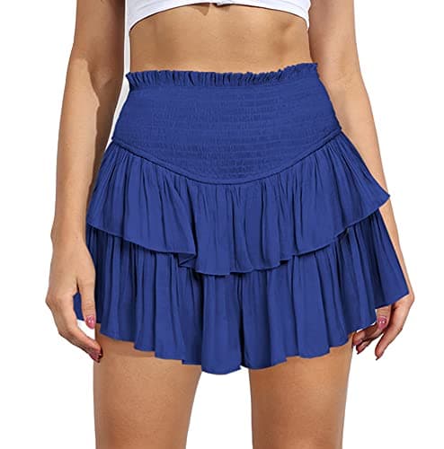MiiVoo Women's High Waist Flowy Mini Skirt with Ruffle Detail — Royal Blue