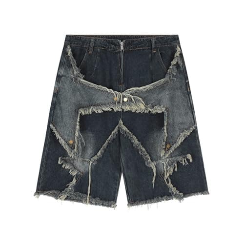 Hesaco Y2K Star Washable Jorts Jeans Mid-Thigh ShortsCasual Loose Fit — A