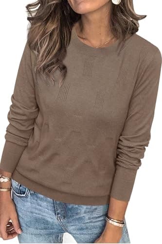 Womens Arach&Cloz Knit Sweater Long Sleeve Casual Spring Outfit Fashion — A-heather Coffee