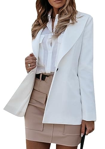WIWIQS Women's Comfortable Long-Sleeve Open Front Blazer Suit — Slim White