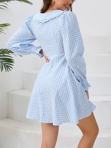 IDEALSANXUN Plaid Long Sleeve Sundress for Women