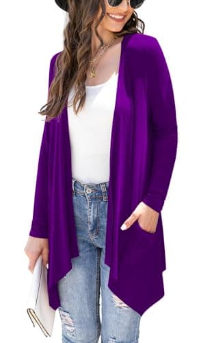 Veryoung Women's Lightweight Floral Long Sleeve Cardigan with Pockets — A09-purple