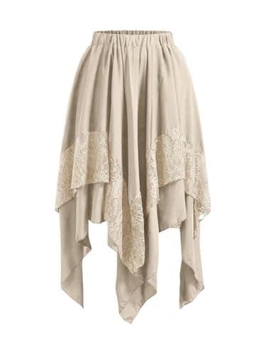 Verdusa Women's Y2K Contrast Lace Layered Midi Skirt — Khaki