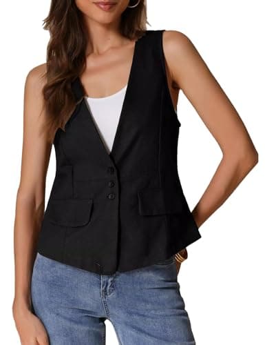 IDEALSANXUN Women's Linen Vest Lightweight Summer Blazer Cardigan Top