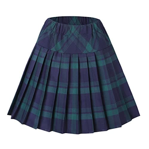 Urban CoCo Women's Elastic Waist Tartan Pleated School Skirt