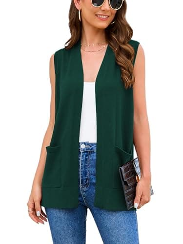 Veryoung Women's 2025 Sleeveless Knit Cardigan Vests with Cozy Pockets (S-3XL) — A08-dark_green-sleeveless