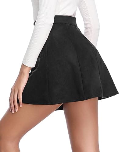 Fuinloth Women's Faux Suede Button Closure A-Line High Waist Mini Skirt