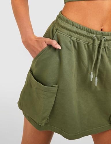 Cotton Skirts for Women Summer Casual Elastic High Waisted Mini Cargo Skirt with Pockets