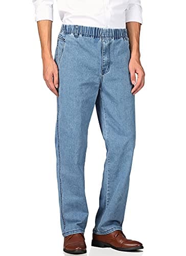 Soojun Men's Casual Loose Fit Elastic Waist Denim Jeans