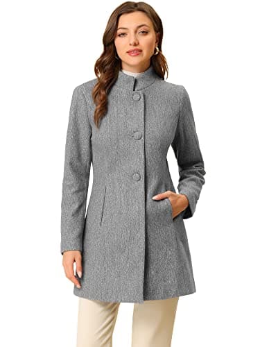 Allegra K Women's Mid-Long Winter Stand Collar Overcoat — Grey