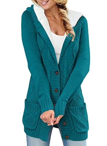Sidefeel Women's Hooded Fleece Cardigan Winter Coat with Pockets — Hooded 23 Blue
