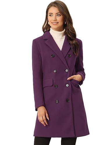 Allegra K Women's Elegant Notched Lapel Winter Trench Coat — Dark Purple