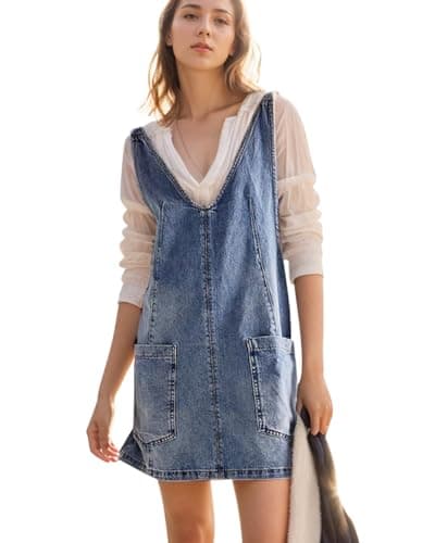 CLASETERN Denim Overall Dress with High Roller Skirt — Blue