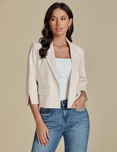 Luvamia Women's Lightweight Cropped Linen Blazer Jackets