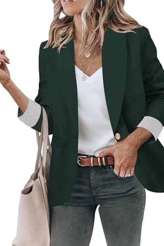 Women's Open Front Blazer Jackets with Pockets — #1 Dark Green
