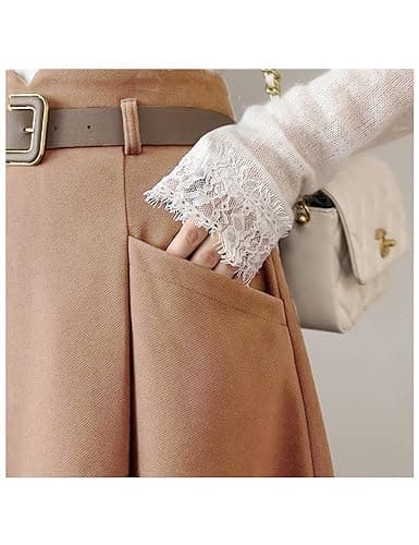 IDEALSANXUN High Waisted Wool Midi Pleated Skirts for Women Winter