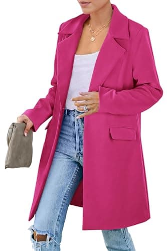 PrettyGarden Women's 2025 Long Sleeve Blazer Jackets Lapel Pockets Casual Work Outerwear — Rose Red