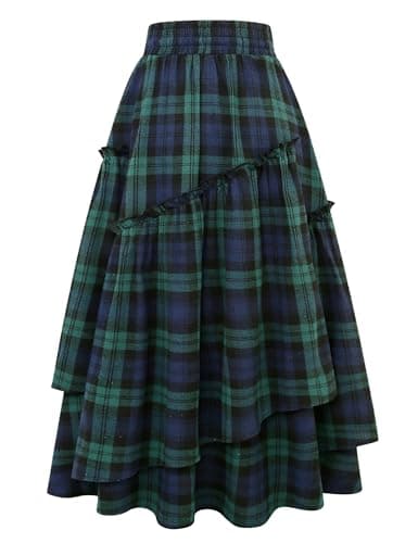 IDEALSANXUN High Waisted Plaid A Line Maxi Skirt with Pockets