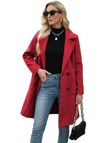 Bankeng Women Winter Mid-Long Wool Blend Notch Lapel Coat — Red