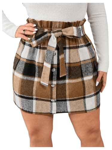 SweatyRocks Women's Plus Size Plaid Flannel Mini Skirt with Elastic Waists