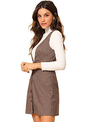Women's Halloween Plaid Houndstooth Overalls Dress