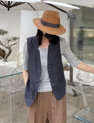 Women's Linen Sleeveless Blazer for Spring and Summer