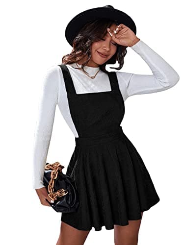 Floerns Women's Corduroy Pinafore Dress with Criss Cross Back Straps — Black