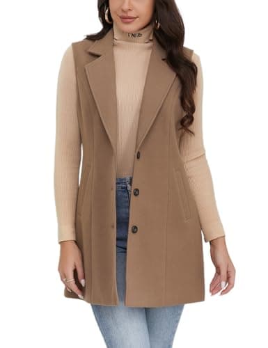IDEALSANXUN Women's Plaid Sleeveless Blazer Jacket for Fall Winter — Pure Dark Khaki