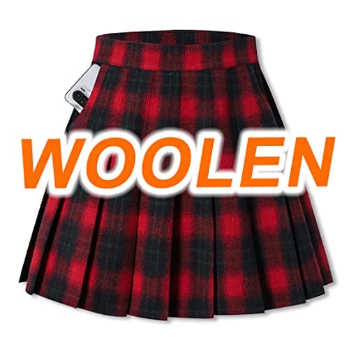 Sangtree Women's Wool Pleated Skirt with Stretch Band, US 4XL, Winterattice — Plaid Red Woolen