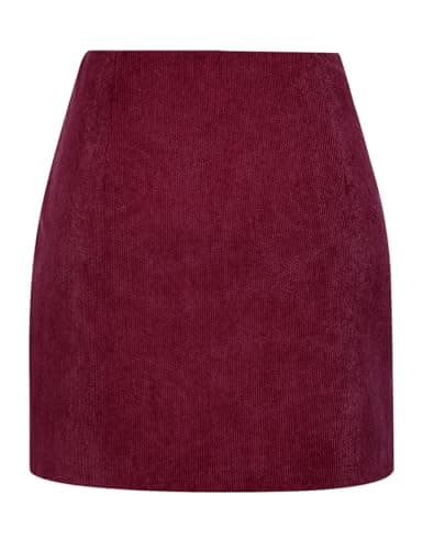 IDEALSANXUN High-Waisted Knee-Length Corduroy Skirt for Women — Wine