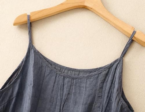 2024 Summer Women's Sleeveless Linen Camisole Top, Dark Blue XS