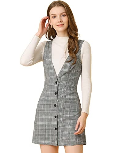 Women's Halloween Plaid Houndstooth Overalls Dress — Black Green