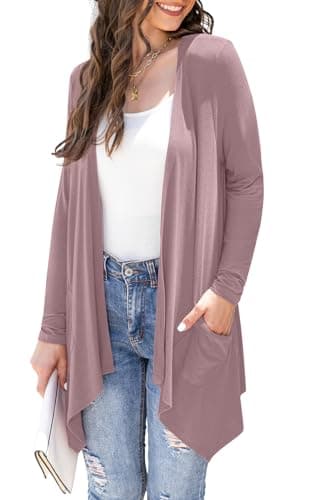 Veryoung Women's Lightweight Floral Long Sleeve Cardigan with Pockets — A15-mauve