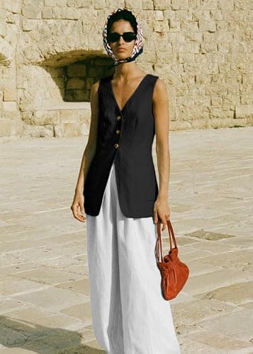 Mina Self 2025 Women's Breathable Linen V-Neck Long Casual Vest