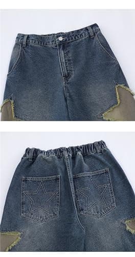 Hesaco Y2K Star Washable Jorts Jeans Mid-Thigh ShortsCasual Loose Fit