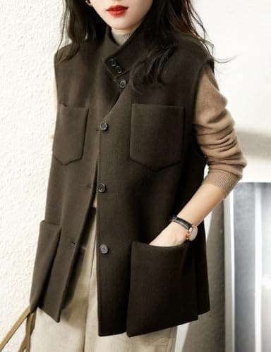 Women's Wool Vest for Fall/Winter - Sleeveless Button Down Coat