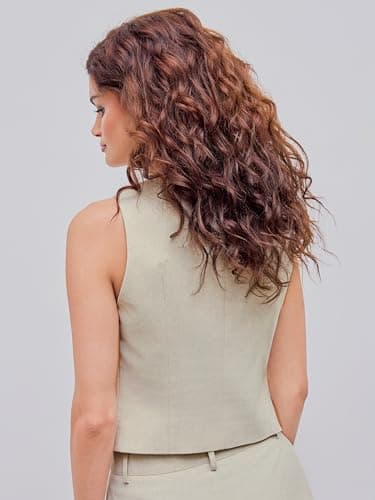 CIDER Women's Linen V-Neck Sleeveless Work Blazer Vest for Summer