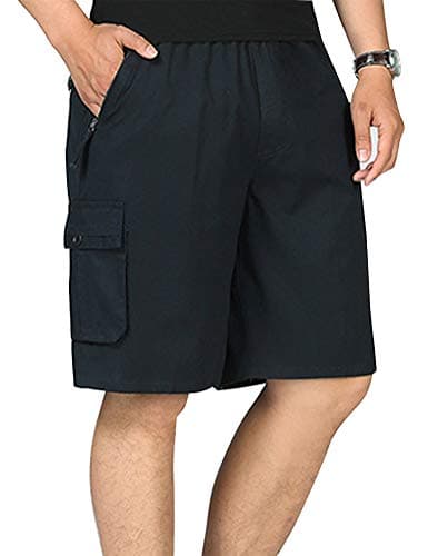 Men's Casual Cargo Shorts with Elastic Waist — Deep Blue