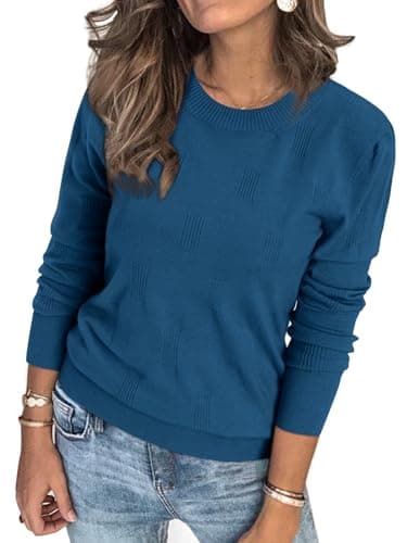 Womens Arach&Cloz Knit Sweater Long Sleeve Casual Spring Outfit Fashion — A-blue