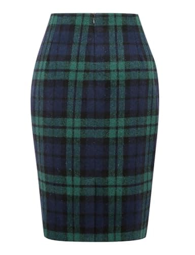 Womens Plaid Wool Pencil Skirt for Fall and Winter