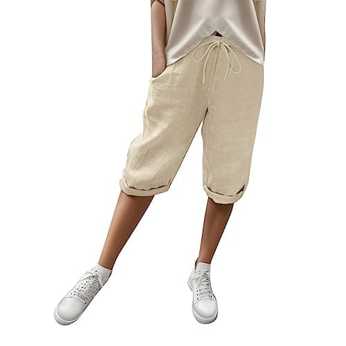 Cotton Linen Bermuda Shorts Elastic Waist Cargo Shorts — 003