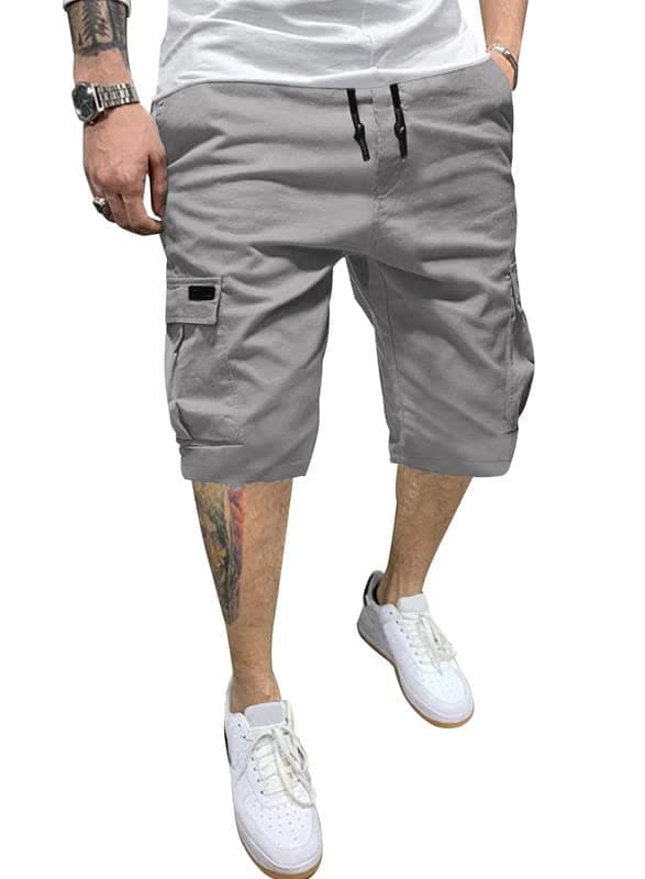 PIDOGYM Men's Waterproof Casual Cargo Shorts with 6 Pockets — Light Grey
