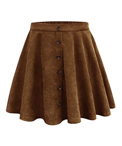 RITERA Plus Size Flared Casual Mini Skater Skirt/Pleated Plaid XL-5XL — 01-solid Dark Coffee