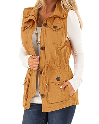Casual Military Utility Vest for Women — Mustard Yellow