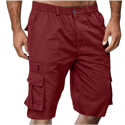 2024 Men's Elastic Waist Cargo Shorts Loose & Multi Pockets — A10_red