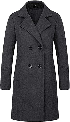 Chou yatou Women's Mid-Long Double Breasted Wool Blend Pea Coat — Grey