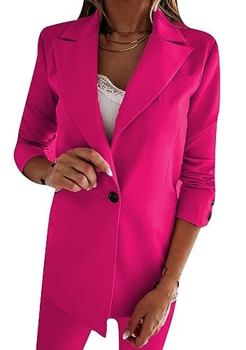WIWIQS Women's Comfortable Long-Sleeve Open Front Blazer Suit — Slim Rose